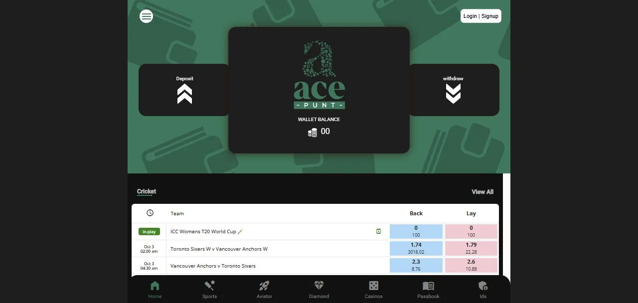 AcePunt — home screen of the live demo